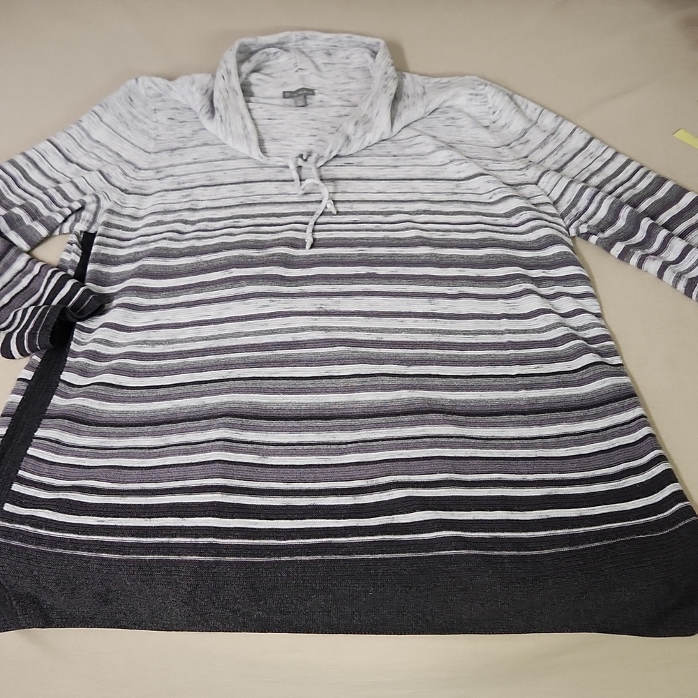 Talbots  Cowl Neck Sweater in Black and Gray Stripes Sz 1X